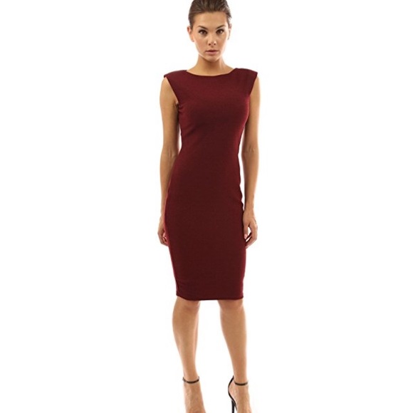Sexy Burgundy Red Dress Bodycon Cap Sleeve Sheath - Picture 3 of 3